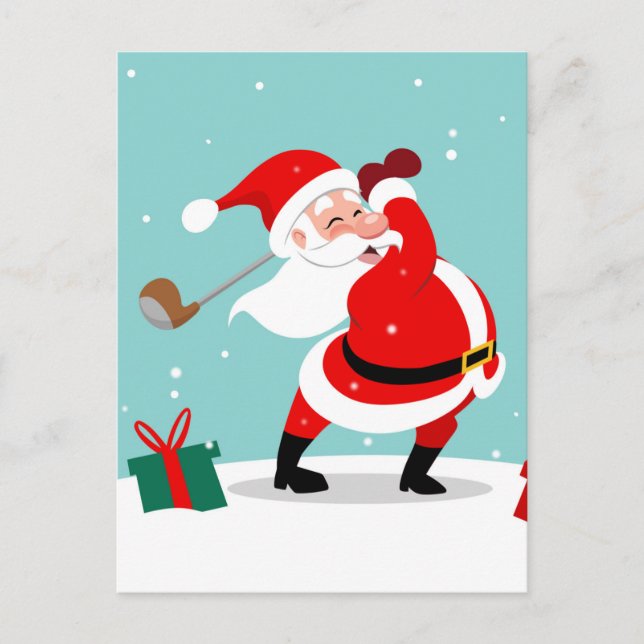 Cute Santa Claus plays golf illustration Postcard (Front)