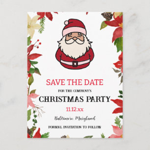 Cute Santa Claus Poinsettia   Christmas Party Postcard