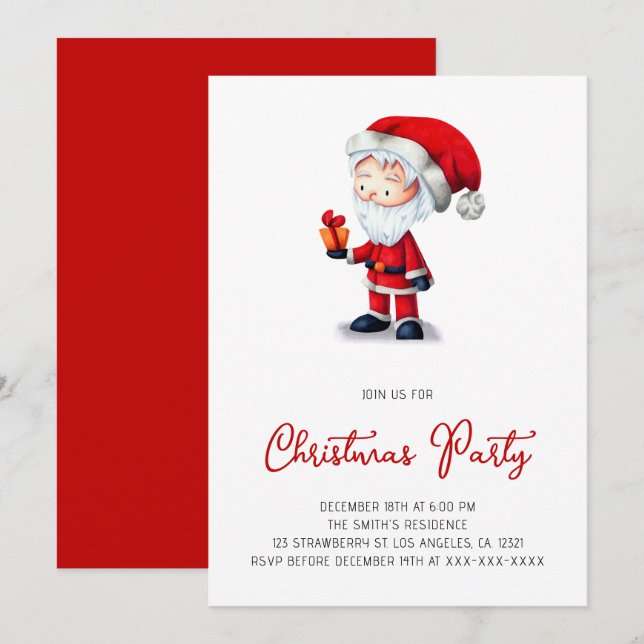 Cute Santa Claus Present Christmas Party Invitation (Front/Back)