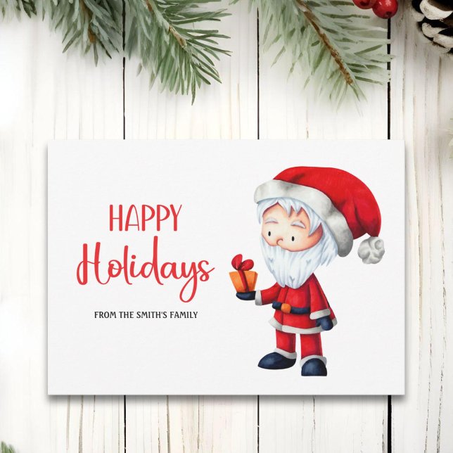 Cute Santa Claus Present Happy Holidays Holiday Card (Creator Uploaded)