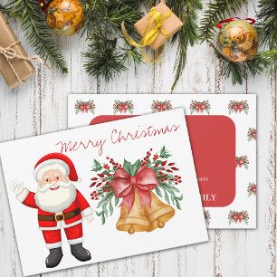 Cute Santa Claus Red Berries Merry Christmas Holiday Card