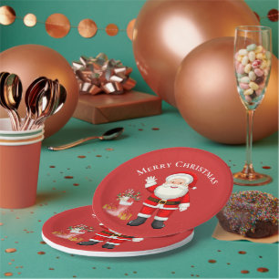 Cute Santa Claus Red Berries Red Christmas Party Paper Plate