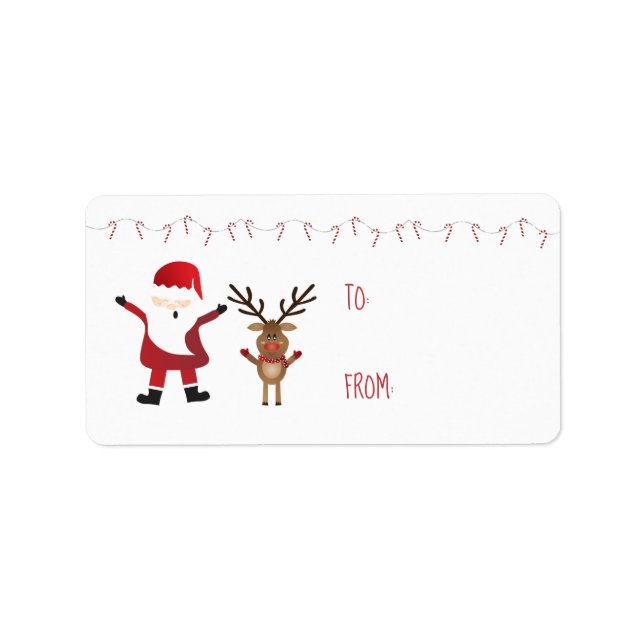 Cute Santa Claus Reindeer Candy Canes Red Label (Front)