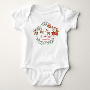 Cute Santa Claus Reindeers 1st Christmas Birthday  Baby Bodysuit