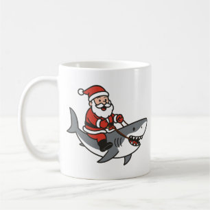 Cute Santa Claus Riding a Shark Funny Christmas Coffee Mug