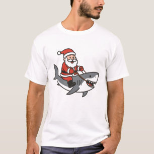Cute Santa Claus Riding a Shark Funny Christmas T-Shirt
