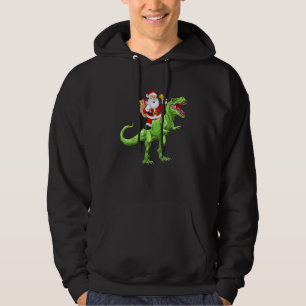 Cute Santa Claus Riding Dinosaur rex Boys Christma Hoodie