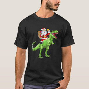 Cute Santa Claus Riding Dinosaur rex Boys Christma T-Shirt
