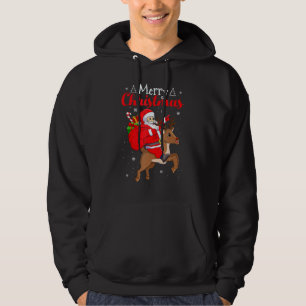 Cute Santa Claus Riding Reindeer Xmas Kids Boys G Hoodie