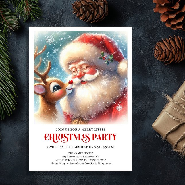 Cute Santa Claus Rudolph Festive Christmas Eve  Invitation (Cute Santa Claus Rudolph Festive Christmas Eve Party Invitation

)