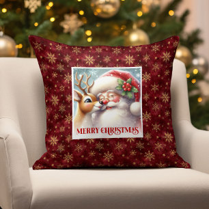 Cute Santa Claus Rudolph Holiday Pillow Cozy Home