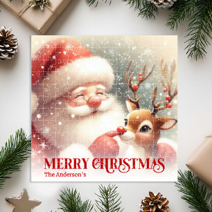 Cute Santa Claus Rudolph Personalized Kids Gift Jigsaw Puzzle