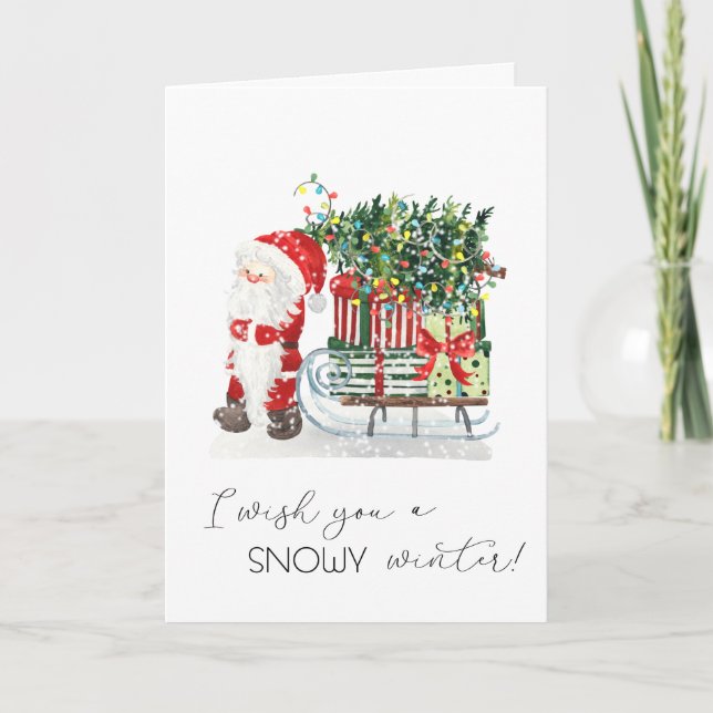 Cute Santa Claus,Sleigh,Presents Holiday Card (Front)