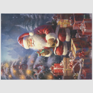Cute Santa Claus smiling with Christmas presents Tissue Paper