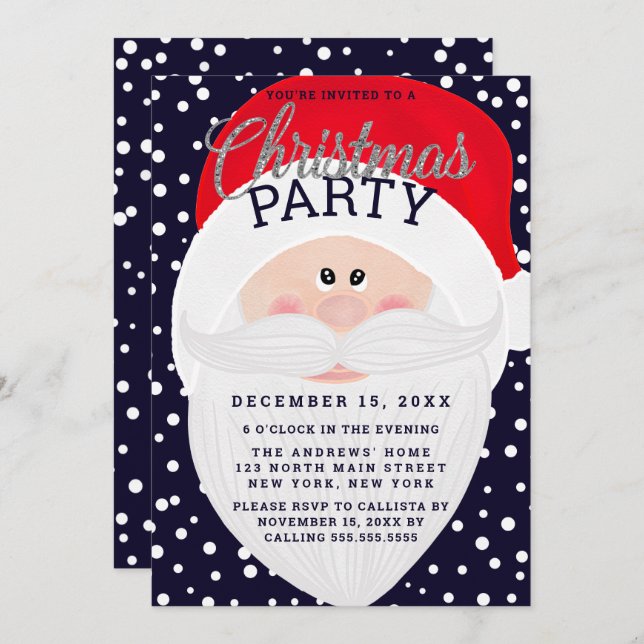 Cute Santa Claus Watercolor Christmas Party Invitation (Front/Back)