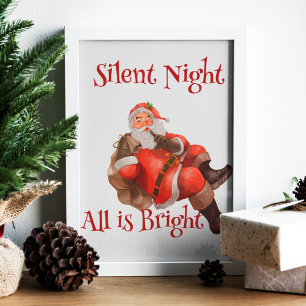 Cute Santa Claus winking Christmas Vintage Poster