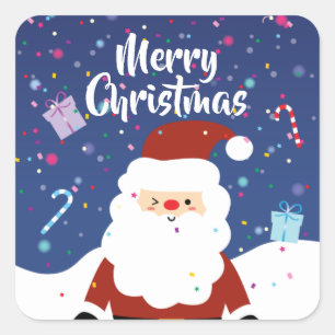 Cute Santa Claus Winter Wonderland Merry Christmas Square Sticker