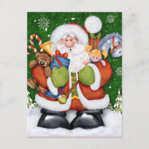 Cute Santa Claus With Christmas Toys Holiday Postcard
