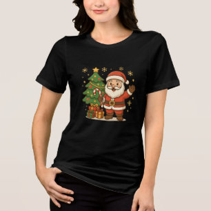 Cute Santa Claus With Christmas Tree and Gifts Tri-Blend Shirt