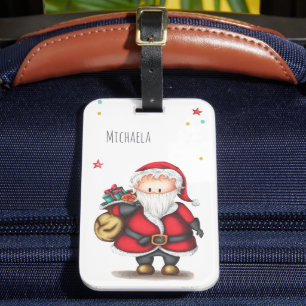 Cute Santa Claus with Gifts Personalised Christmas Luggage Tag
