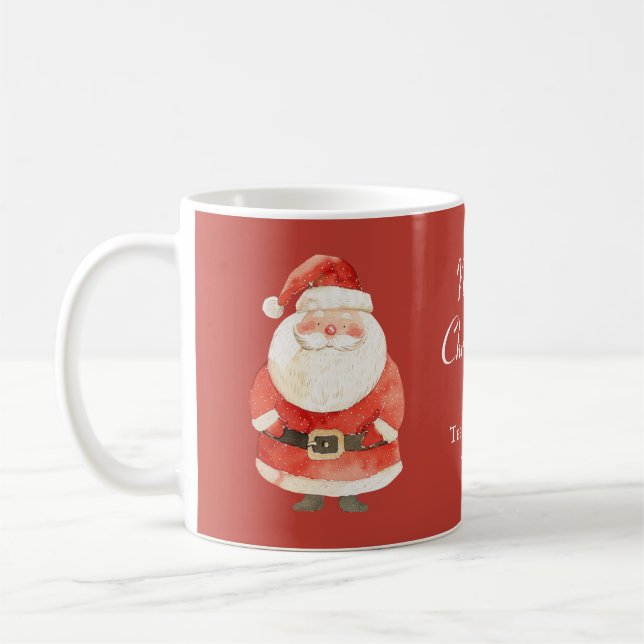 Cute Santa Claus with Name Merry Christmas Red  Coffee Mug (Left)