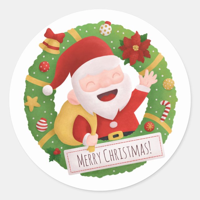 Cute Santa Claus Xmas Wreath Decor Sticker (Front)