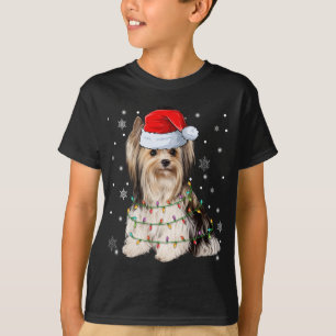 Cute Santa Claus Yorkie Dog Xmas Tree Lights Chris T-Shirt
