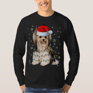 Cute Santa Claus Yorkie Dog Xmas Tree Lights Chris T-Shirt