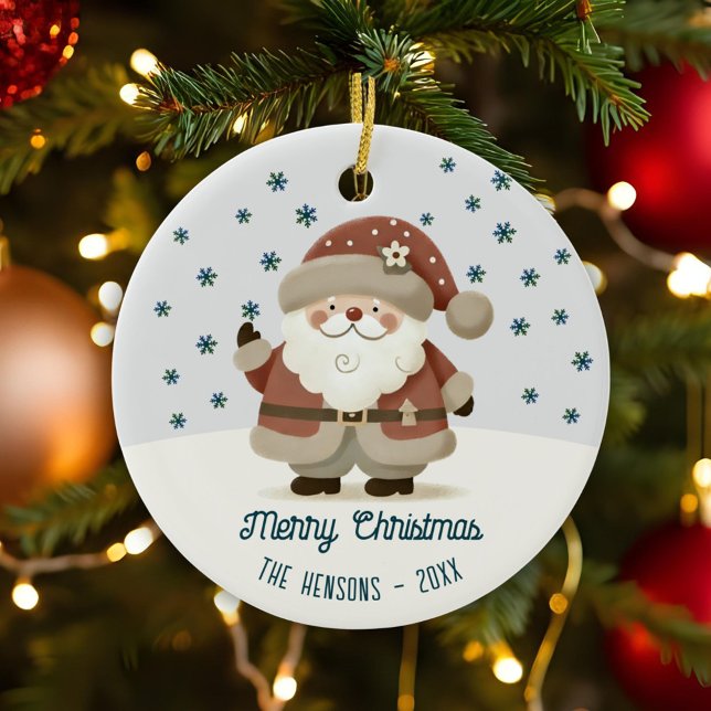 Cute Santa Clause Snowflakes Drawing Christmas Ceramic Tree Decoration (Creator Uploaded)