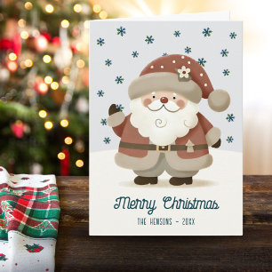 Cute Santa Clause Snowflakes Drawing Christmas Holiday Card