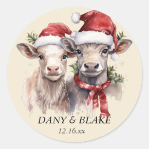 Cute Santa Cows Christmas Winter Wedding Sticker