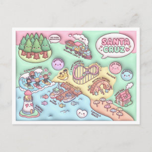 Cute Santa Cruz California Neighbourhood Map UCSC Postcard