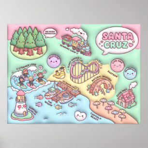 Cute Santa Cruz California Neighbourhood Map UCSC Poster
