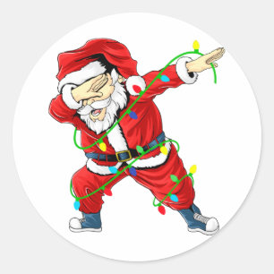 Cute Santa Dabbing Lights Christmas Classic Round Sticker