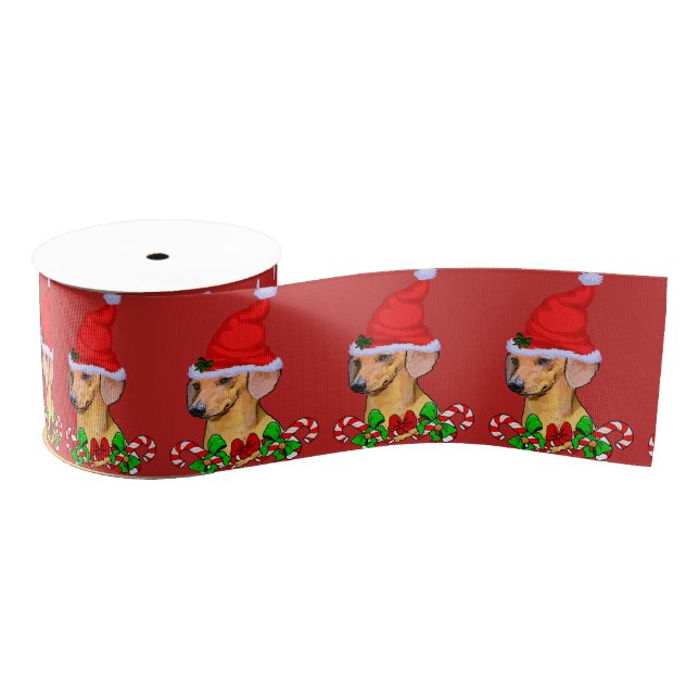 Cute Santa Dachshund Christmas Grosgrain Ribbon (Spool)
