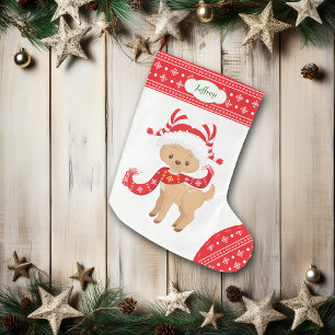 Cute Santa Deer with Scarf Personalised Large Christmas Stocking