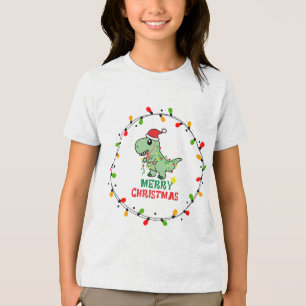 Cute Santa Dino Merry Christmas Tri-Blend Shirt
