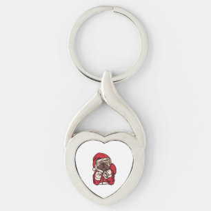 Cute Santa dog in christmas hat 1 Key Ring