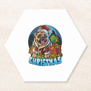 Cute Santa dog in christmas hat Paper Coaster