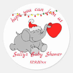 Cute Santa Elephant Baby Shower Classic Round Sticker