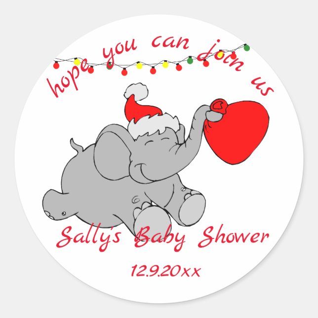 Cute Santa Elephant Baby Shower Classic Round Sticker (Front)