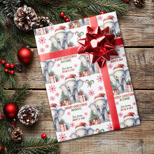 Cute Santa Elephant Kids Christmas Wrapping Paper