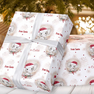 Cute Santa Elephant Red White Boy Name Christmas Wrapping Paper