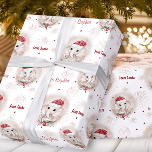 Cute Santa Elephant Red White Girl Name Christmas Wrapping Paper