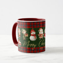 Cute Santa Elves Merry Christmas Green Red Plaids 
