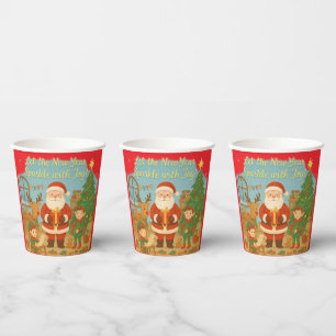 Cute Santa & Elves New Year Holiday Card Paper Cups