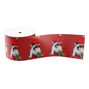 Cute Santa English Bulldog Christmas Grosgrain Ribbon