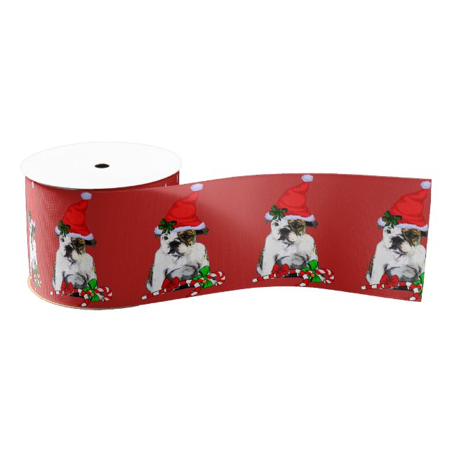 Cute Santa English Bulldog Christmas Grosgrain Ribbon (Spool)