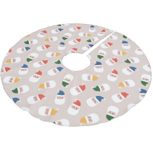 Cute Santa Faces Christmas Pattern Brushed Polyester Tree Skirt