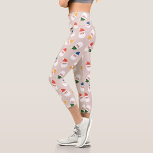 Cute Santa Faces Christmas Pattern Capri Leggings